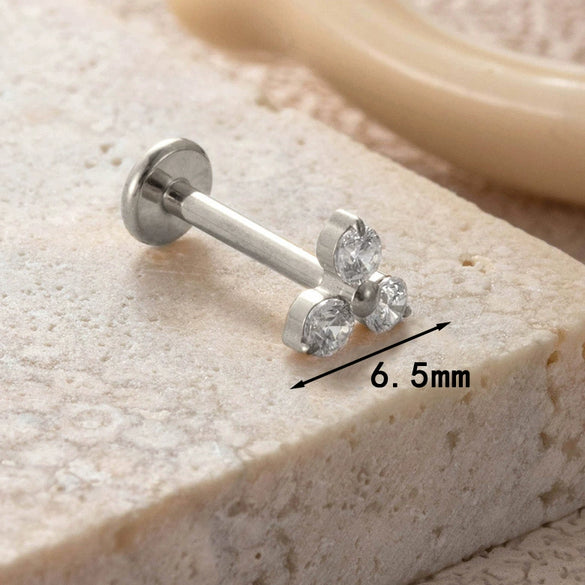 Titanium Alloy Geometric Flowershaped Inlaid Zircons Pushpin Lip Nail Rod Cartilage Piercing Earrings For Women Electroplated