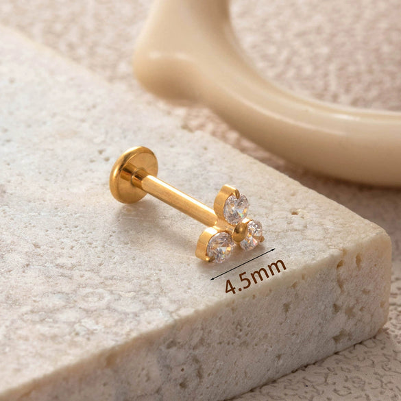 Titanium Alloy Geometric Flowershaped Inlaid Zircons Pushpin Lip Nail Rod Cartilage Piercing Earrings For Women Electroplated