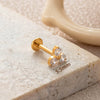Titanium Alloy Geometric Flowershaped Inlaid Zircons Pushpin Lip Nail Rod Cartilage Piercing Earrings For Women Electroplated