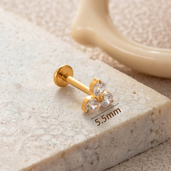 Titanium Alloy Geometric Flowershaped Inlaid Zircons Pushpin Lip Nail Rod Cartilage Piercing Earrings For Women Electroplated