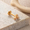 Titanium Alloy Geometric Flowershaped Inlaid Zircons Pushpin Lip Nail Rod Cartilage Piercing Earrings For Women Electroplated