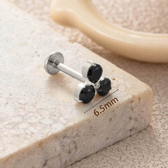 Titanium Alloy Geometric Flowershaped Inlaid Zircons Pushpin Lip Nail Rod Cartilage Piercing Earrings For Women Electroplated
