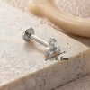 Titanium Alloy Geometric Flowershaped Inlaid Zircons Pushpin Lip Nail Rod Cartilage Piercing Earrings For Women Electroplated