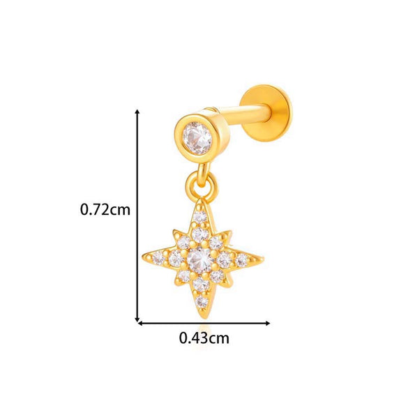 Titanium Alloy Geometric Heart Earrings Lip Nail Piercing Jewelry Copper Inlaid Zircon Electroplated