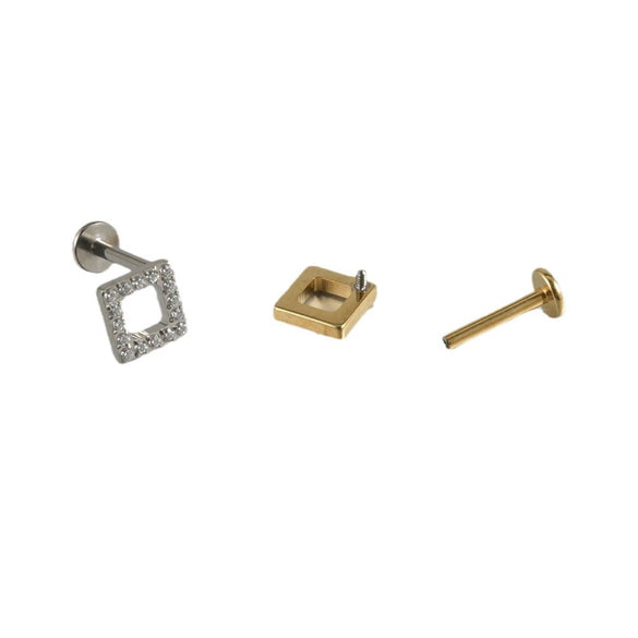 Titanium Alloy Geometric Tshaped Inlaid Zircon Lip Nail And Ear Bone Nail Puncture Jewelry With Electroplating