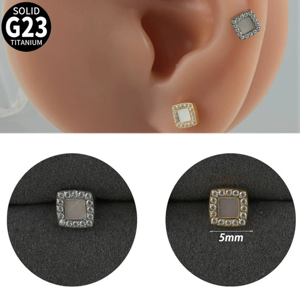 Titanium Alloy Geometric Tshaped Inlaid Zircon Lip Nail And Ear Bone Nail Puncture Jewelry With Electroplating
