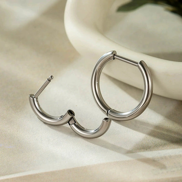 Titanium Alloy Heart Shape Electroplated Semicircular Straight Needle Earrings Fashion Piercing Jewelry