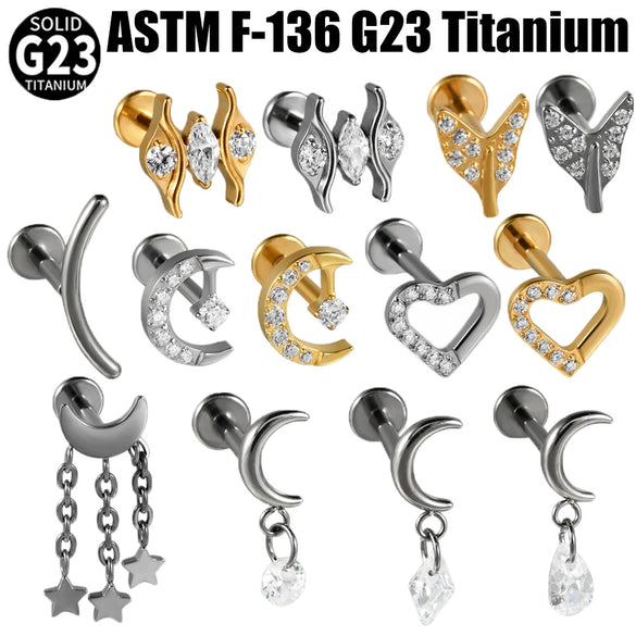 Titanium Alloy Heartshaped Lip Piercing Decoration With Moon Chain And Zirconium Plating Fashion Style
