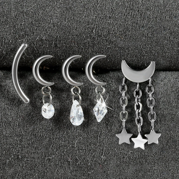 Titanium Alloy Heartshaped Lip Piercing Decoration With Moon Chain And Zirconium Plating Fashion Style