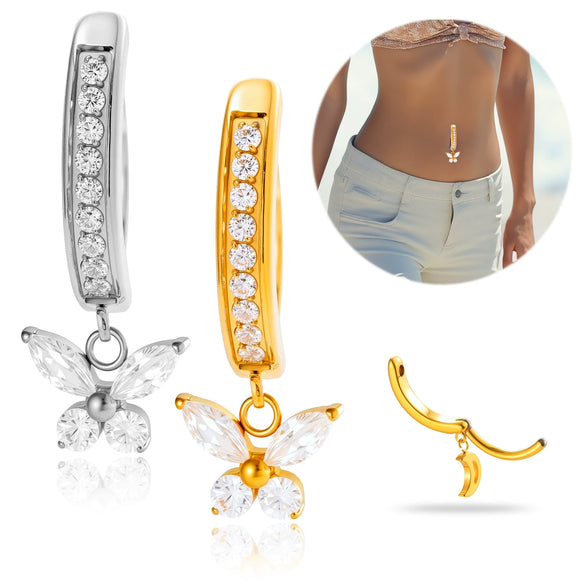 Titanium Alloy Inlaid Zircon Insect Shaped Butterfly Pendant Abdominal Piercing Jewelry For Women