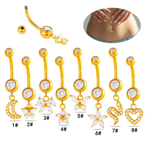 Titanium Alloy Inlaid Zirconium Flower Butterfly Pendant Navel Nail Women's Abdominal Piercing Jewelry