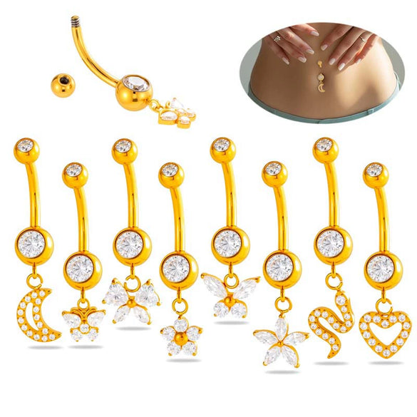 Titanium Alloy Inlaid Zirconium Flower Butterfly Pendant Navel Nail Women's Abdominal Piercing Jewelry
