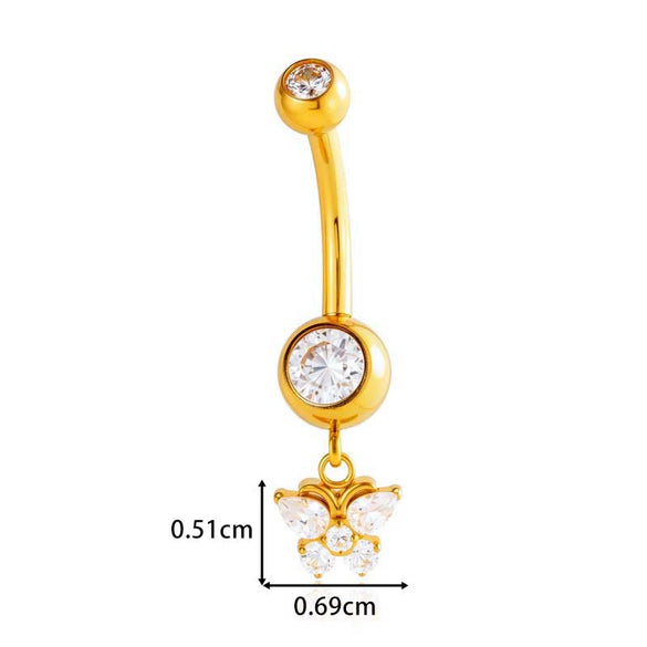 Titanium Alloy Inlaid Zirconium Flower Butterfly Pendant Navel Nail Women's Abdominal Piercing Jewelry