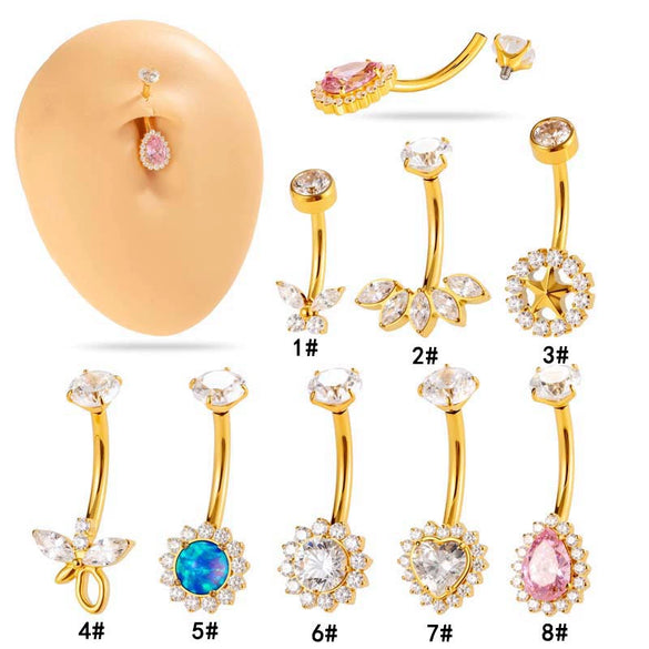 Titanium Alloy Inlaid Zirconium Flower Navel Nail Women's Fashion Abdominal Piercing Jewelry