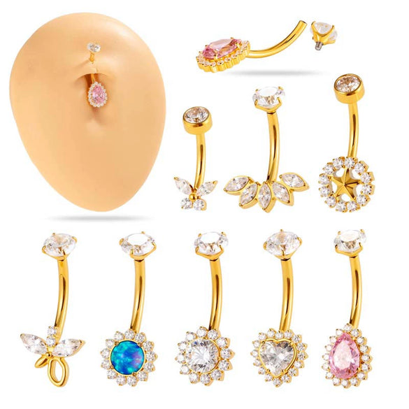Titanium Alloy Inlaid Zirconium Flower Navel Nail Women's Fashion Abdominal Piercing Jewelry