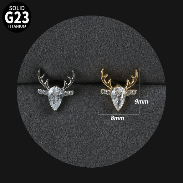 Titanium Alloy Inner Tooth Lip Nail Sunflower Deer Horn Zircon Lip Ring Tshaped Flat Bottom Ear Bone Nail Jewelry Electroplated