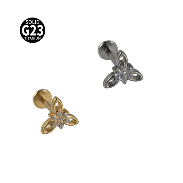 Titanium Alloy Lip Ring And Piercing Earrings With Flower Cross Arrow Pattern And Electroplating Treatment