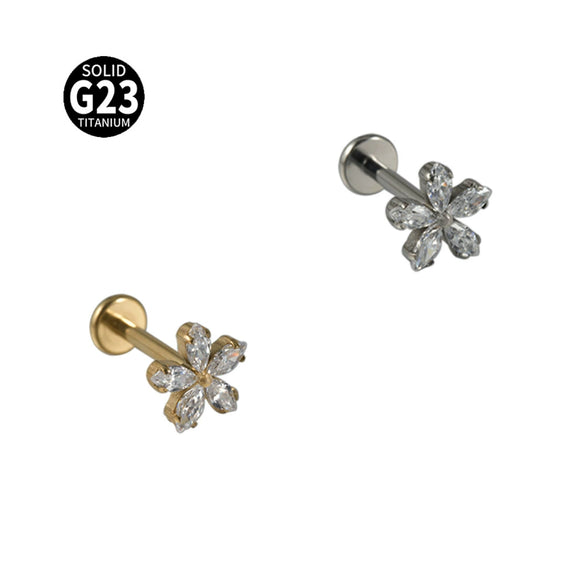 Titanium Alloy Lip Ring And Piercing Earrings With Flower Cross Arrow Pattern And Electroplating Treatment