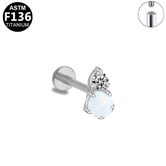 Titanium Alloy Opal Geometric Unisex Electroplated Cartilage Earrings And Lip Nails