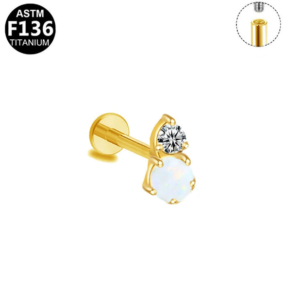 Titanium Alloy Opal Geometric Unisex Electroplated Cartilage Earrings And Lip Nails