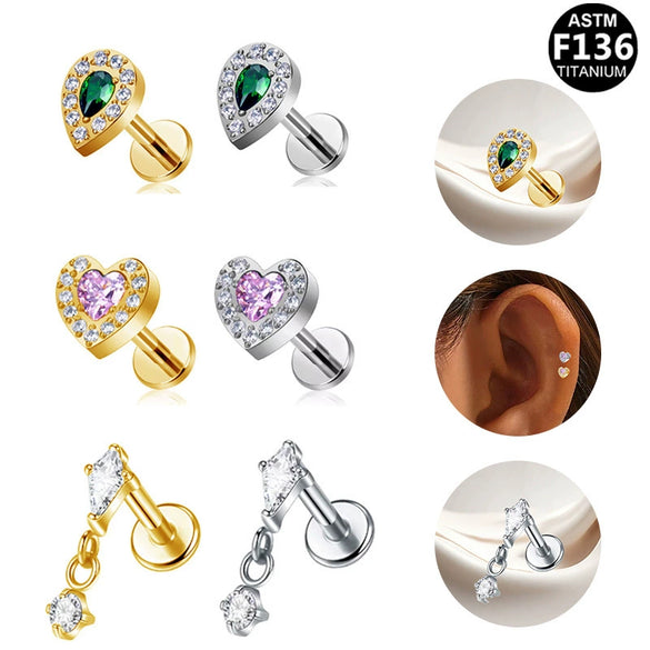 Titanium Alloy Piercing Earrings With Heart Bow And Star Shapes Electroplated Design Versatile Style