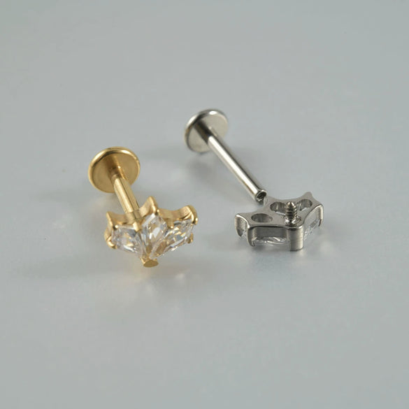 Titanium Alloy Piercing Earrings With Water Drop Rhombus Heart Crown Shape Inlaid Zircon And Electroplating Treatment