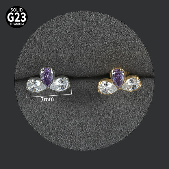 Titanium Alloy Piercing Earrings With Water Drop Rhombus Heart Crown Shape Inlaid Zircon And Electroplating Treatment