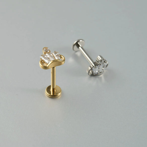 Titanium Alloy Piercing Earrings With Water Drop Rhombus Heart Crown Shape Inlaid Zircon And Electroplating Treatment