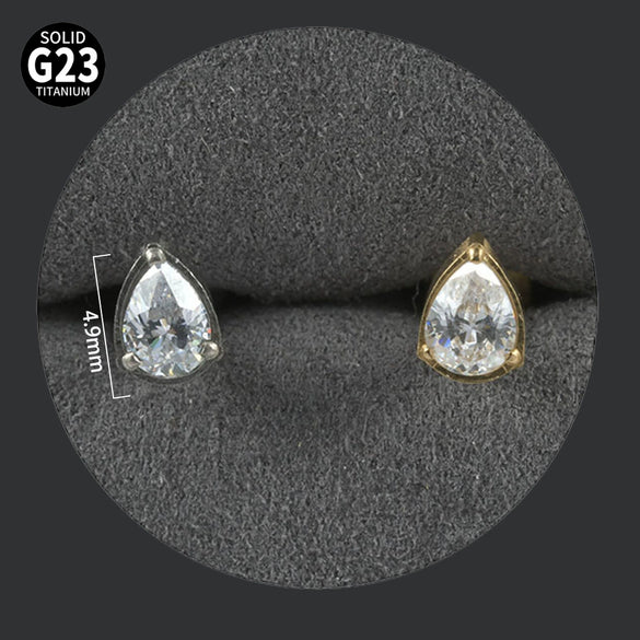 Titanium Alloy Piercing Earrings With Water Drop Rhombus Heart Crown Shape Inlaid Zircon And Electroplating Treatment
