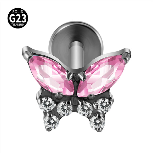 Titanium Alloy Zircon Butterfly Insect Shape Earring And Lip Nail For Unisex