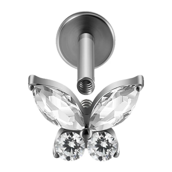 Titanium Alloy Zircon Butterfly Insect Shape Earring And Lip Nail For Unisex