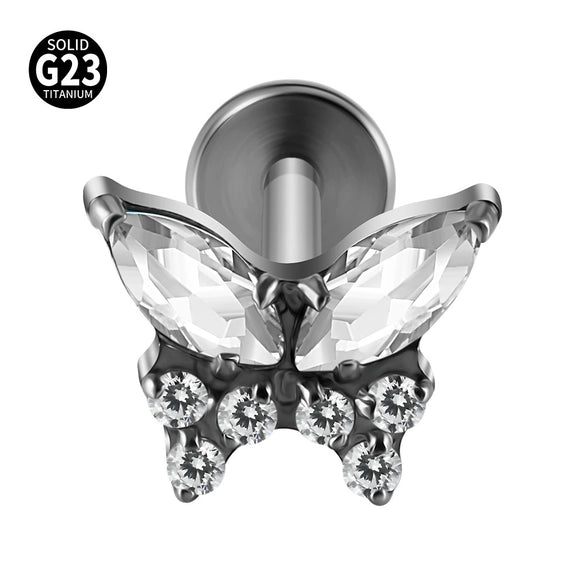 Titanium Alloy Zircon Butterfly Insect Shape Earring And Lip Nail For Unisex
