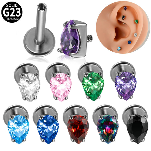 Titanium Drop Shape Zircon Puncture Earring