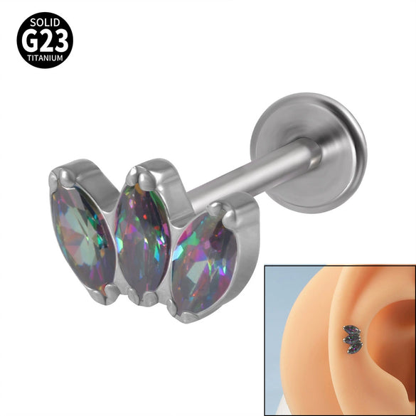 Titanium Electroplated Unisex Horse Eye Zircon Earrings And Inner Tooth Ear Bone Nail Earrings