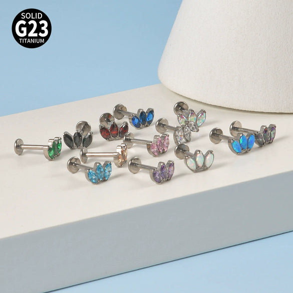 Titanium Electroplated Unisex Horse Eye Zircon Earrings And Inner Tooth Ear Bone Nail Earrings