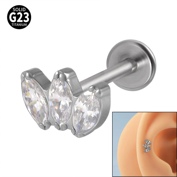 Titanium Electroplated Unisex Horse Eye Zircon Earrings And Inner Tooth Ear Bone Nail Earrings