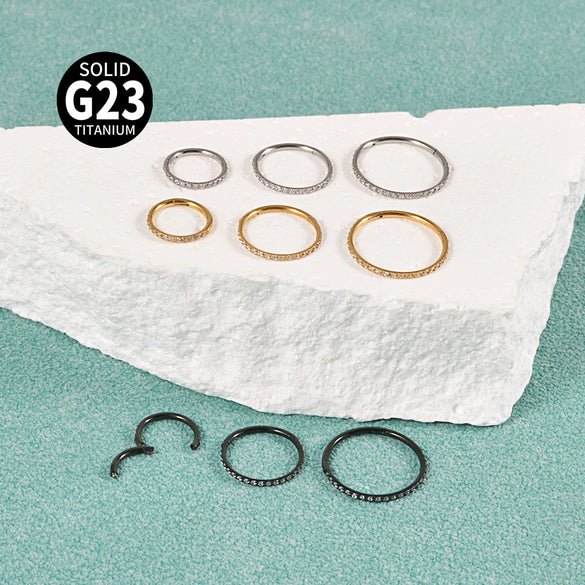 Titanium Geometric Carved Zircon Nose Ring Polishing Unisex Piercing Nose Ornament Ear Bone Ring