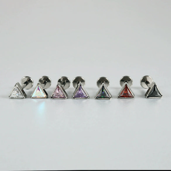 Titanium Geometric Polishing Triangle Zircon Ear Bone Nail And Lip Ring For Unisex