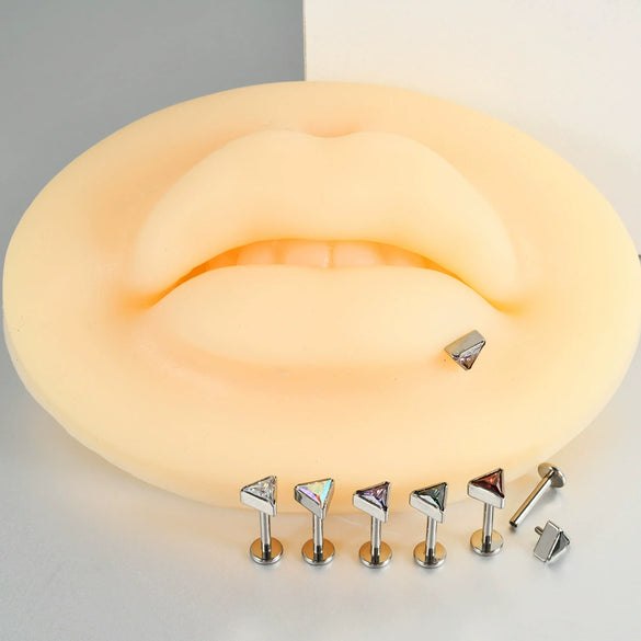 Titanium Geometric Polishing Triangle Zircon Ear Bone Nail And Lip Ring For Unisex