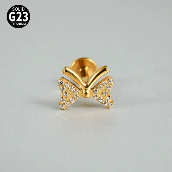 Titanium Inner Tooth Lip Nail And Lip Ring Jewelry With Geometric Pattern And Electroplating Butterfly And Dog Footprint Inlaid Zircon