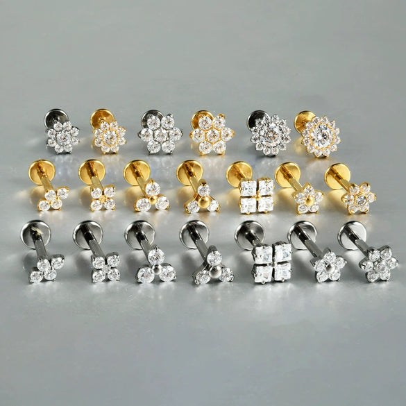 Titanium Inner Tooth Lip Nail And Lip Ring Jewelry With Geometric Pattern And Electroplating Treatment