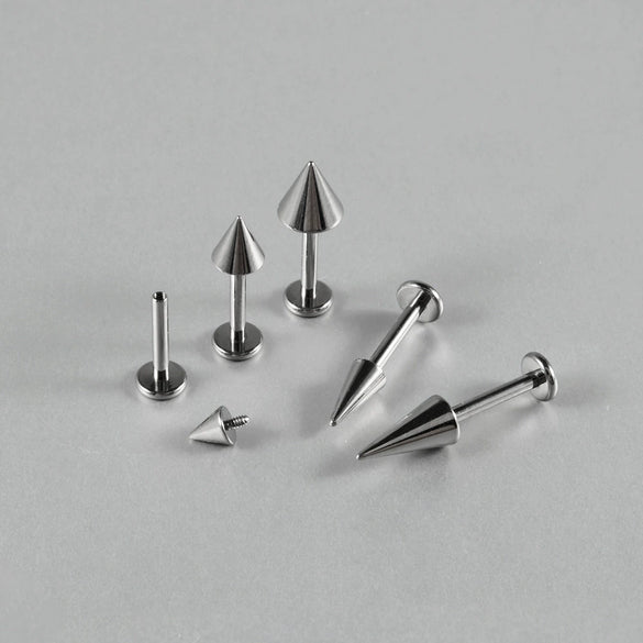 Titanium Internal Thread Pointed Cone Lip Nail Simple Ball Internal Tooth T Shaped Lip Ring Puncture With Geometric Style And Polishing Treatment