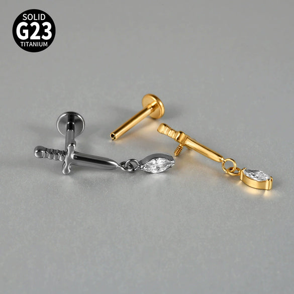 Titanium Jewelry With Geometric Style Electroplated Sword Pendant And Piercing Accessories