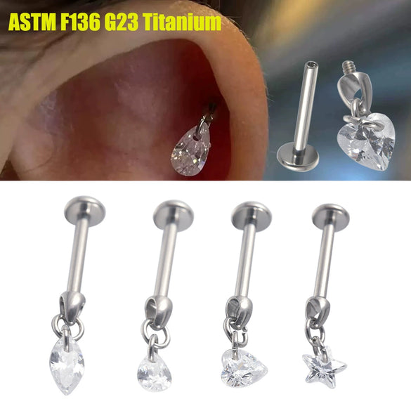 Titanium Lip Nail Ear Bone Nail Fashion Piercing Earrings With Serpentine Pattern And Zircon Design