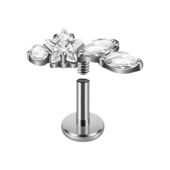 Titanium Marquise Curved Lip Nail Fivestar Electroplated Earrings And Lip Ring With Wave Pattern