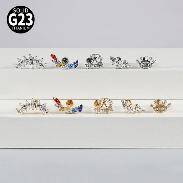 Titanium Marquise Curved Lip Nail Fivestar Electroplated Earrings And Lip Ring With Wave Pattern
