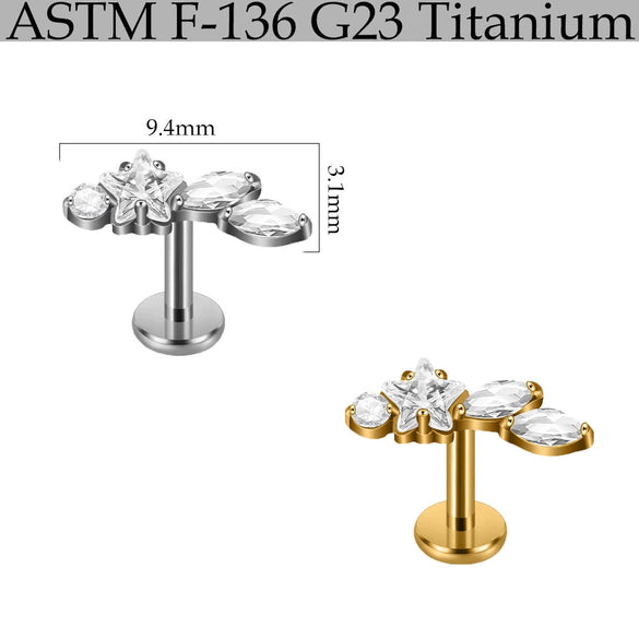 Titanium Marquise Curved Lip Nail Fivestar Electroplated Earrings And Lip Ring With Wave Pattern