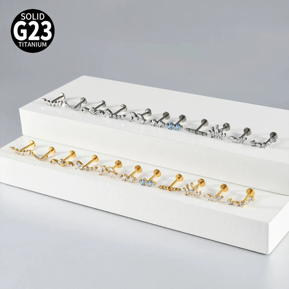 Titanium Marquise Curved Lip Nail Fivestar Electroplated Earrings And Lip Ring With Wave Pattern