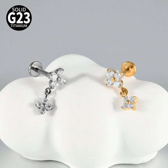 Titanium Piercing Jewelry With Round Zircon And Electroplating Design