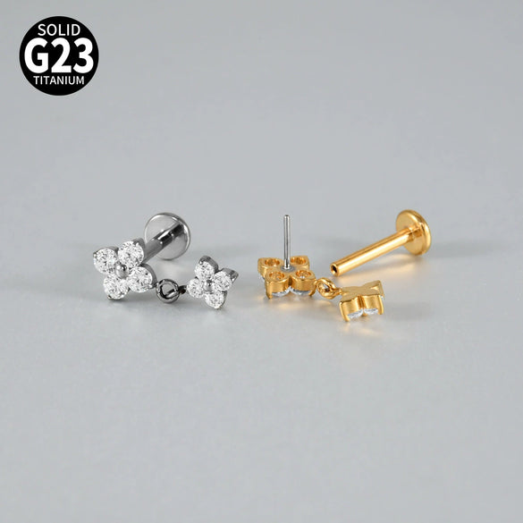 Titanium Piercing Jewelry With Round Zircon And Electroplating Design